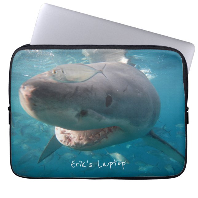 Great White Shark Portrait Underwater Personalised Laptop Sleeve (Front)