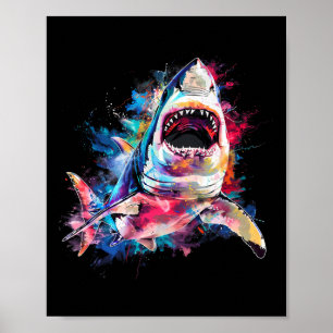 Great White Shark Scuby Diving Fishing Shark Lover Poster