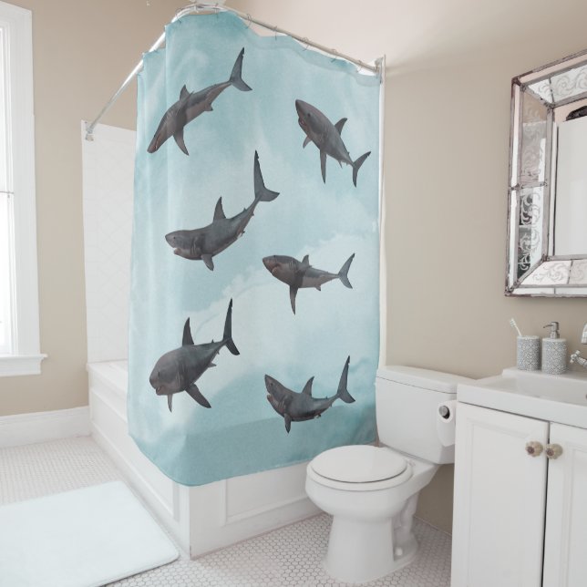 Great White Shark Sea Ocean Shower Curtain (In Situ)