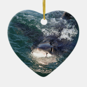 Great white shark spy hopping ceramic tree decoration