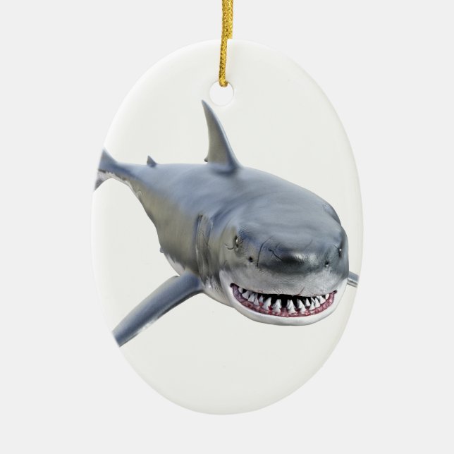 great white shark swimming to the front ceramic ornament (Front)