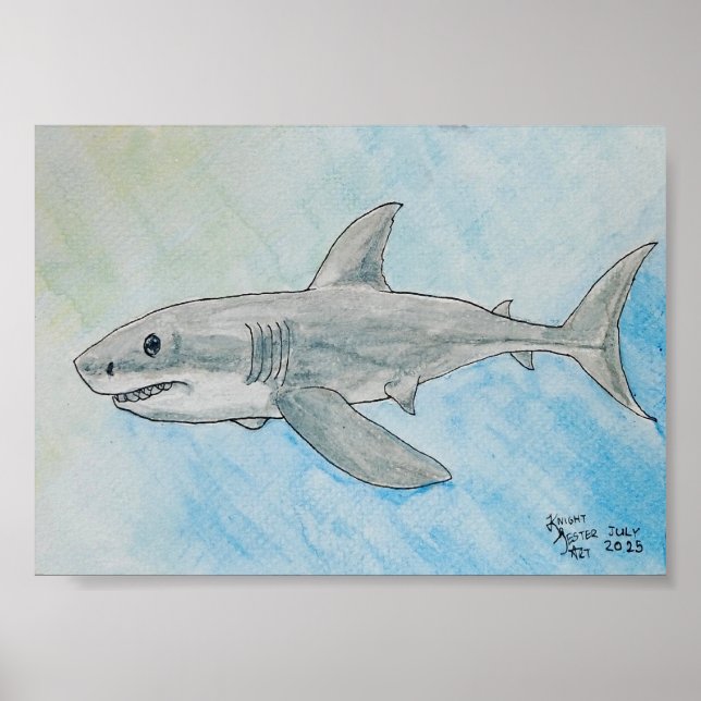 Great White Shark Watercolor Poster (Front)