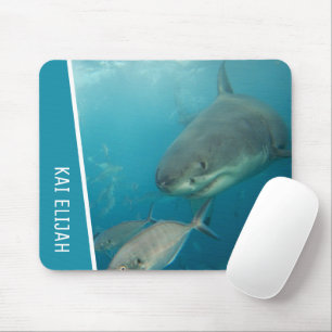 Great White Shark With Fish Ocean Mouse Pad