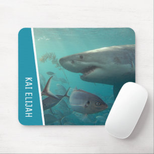 Great White Shark With Fish Underwater Customised Mouse Pad