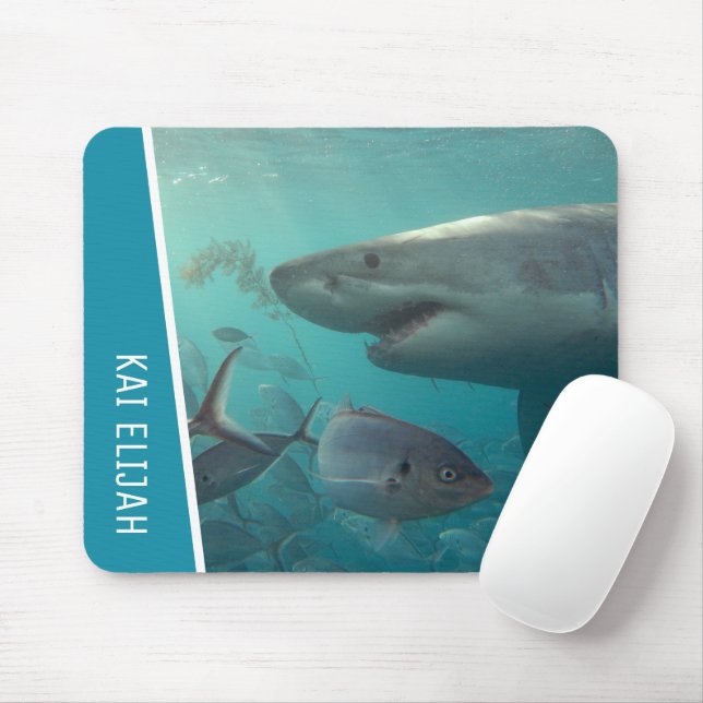 Great White Shark With Fish Underwater Customised Mouse Pad (With Mouse)