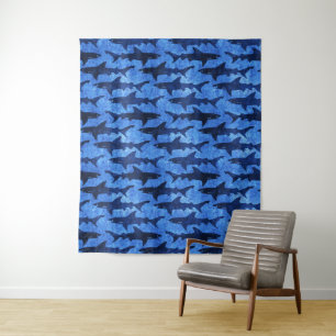 Great White Sharks in the Deep Blue Sea Tapestry