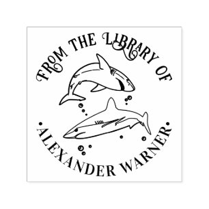 Great White Sharks Ocean Theme Round Library Book Self-inking Stamp