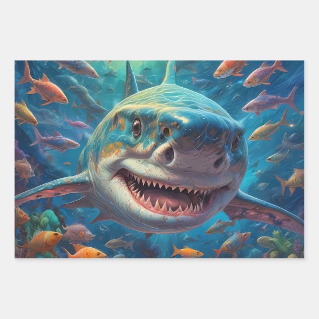 Great White Swimming in the Sea Wrapping Paper Sheet (Front)