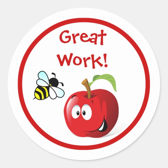 Great Work Or Job Teacher Student School Bee Apple Classic Round Sticker Zazzle Com Au