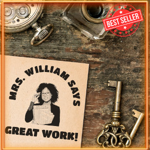 Great Work Teacher Photo & Name Approved Rubber Self-inking Stamp