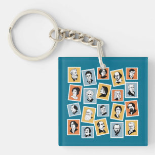 Great writers, poets and playwrights on stamps-1 key ring