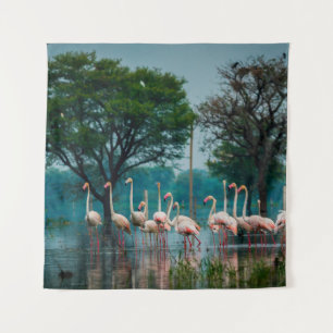 Greater flamingo flock in natural habitat. A natur Tapestry
