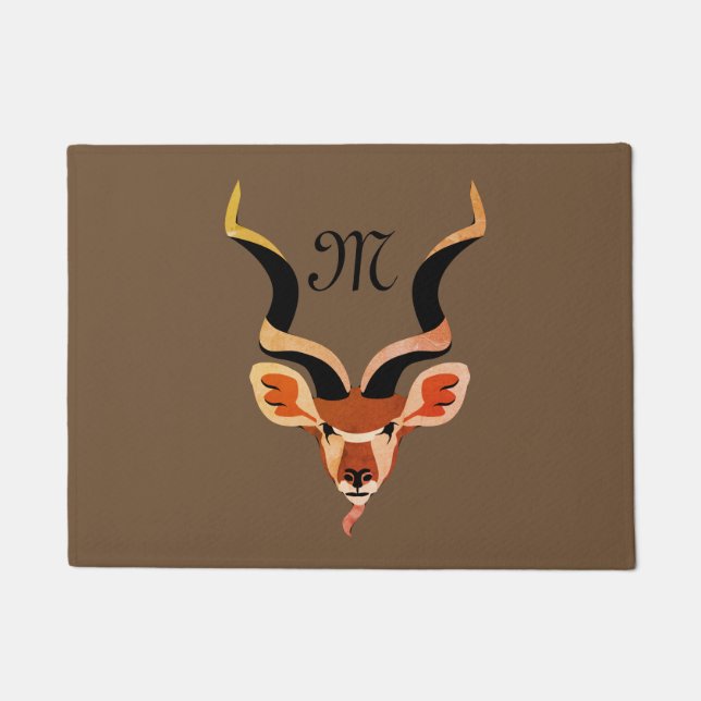 Greater Kudu Antelope Monogram Doormat (Front)