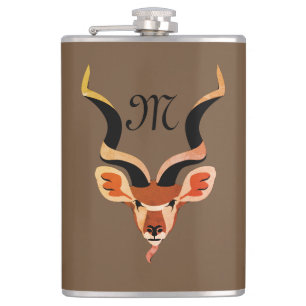 Greater Kudu Head Illustrated Monogram Hip Flask