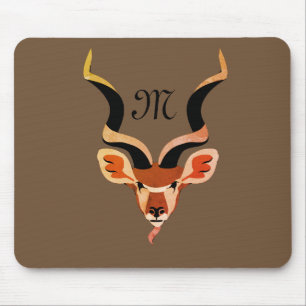 Greater Kudu Head Illustrated Monogram Mouse Pad