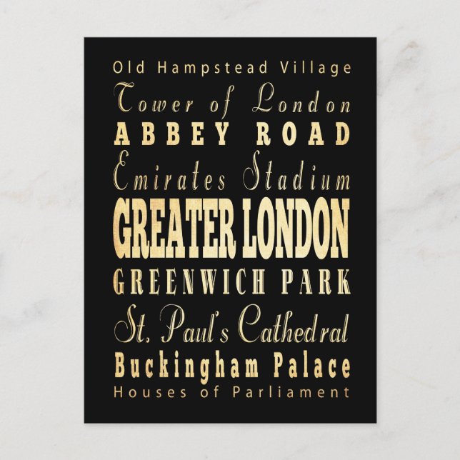 Greater London City of England Typography Postcard (Front)