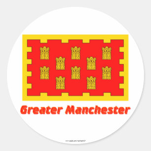 Greater Manchester Flag with Name Classic Round Sticker