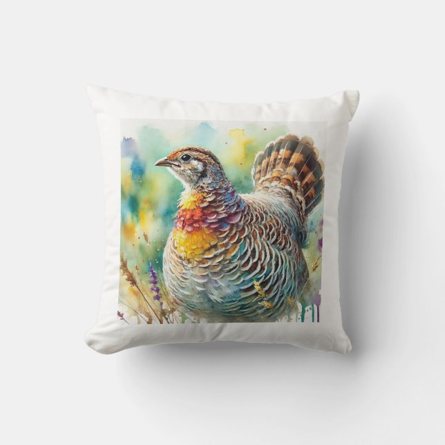 Greater Prairie Chicken 290824AREF128 - Watercolor Cushion (Front)