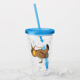 Greater prairie chicken cartoon illustration acrylic tumbler