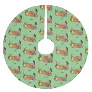 Greater prairie chicken cartoon illustration  brushed polyester tree skirt