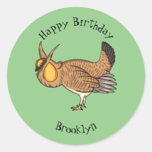 Greater prairie chicken cartoon illustration classic round sticker