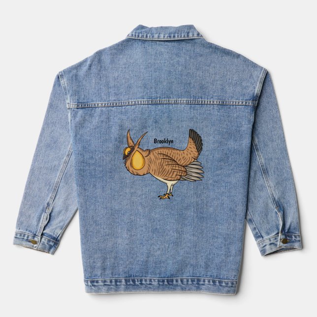 Greater prairie chicken cartoon illustration denim jacket (Back)