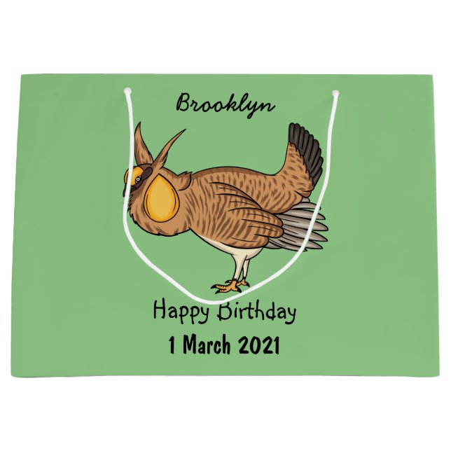 Greater prairie chicken cartoon illustration large gift bag (Front)