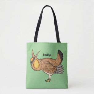 Greater prairie chicken cartoon illustration tote bag