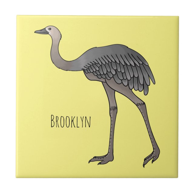 Greater rhea bird cartoon illustration ceramic tile (Front)