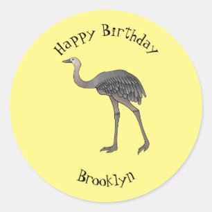 Greater rhea bird cartoon illustration classic round sticker