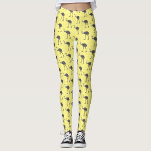Greater rhea bird cartoon illustration leggings