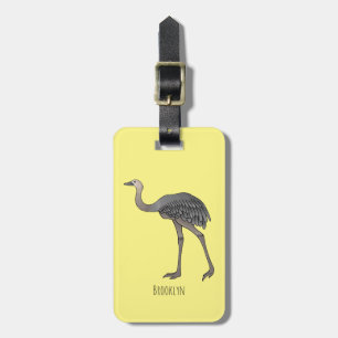 Greater rhea bird cartoon illustration luggage tag