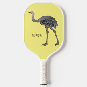 Greater rhea bird cartoon illustration pickleball paddle