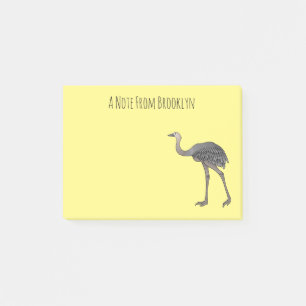 Greater rhea bird cartoon illustration post-it notes