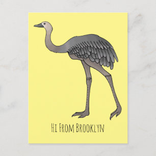 Greater rhea bird cartoon illustration postcard