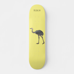 Greater rhea bird cartoon illustration skateboard