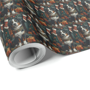 Greater Swiss Dog With Christmas Gifts Fireplace Wrapping Paper