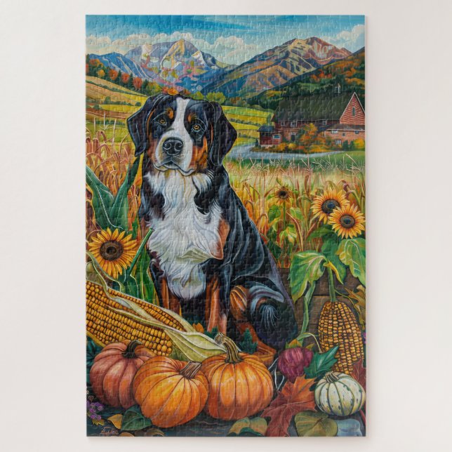 Greater Swiss Mountain Autumn Harvest Thanksgiving Jigsaw Puzzle (Vertical)