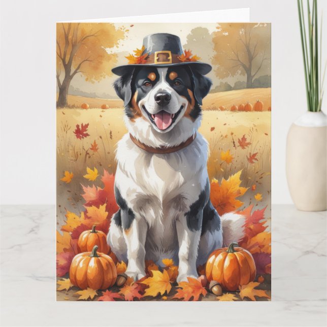 Greater Swiss Mountain Autumn Leaves Thanksgiving  Card (Front)