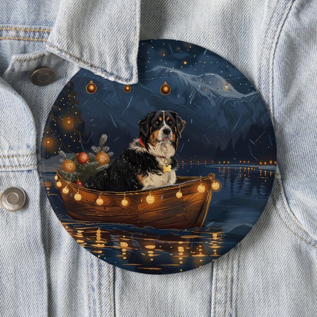 Greater Swiss Mountain Christmas Festive Voyage 6 Cm Round Badge (In Situ)