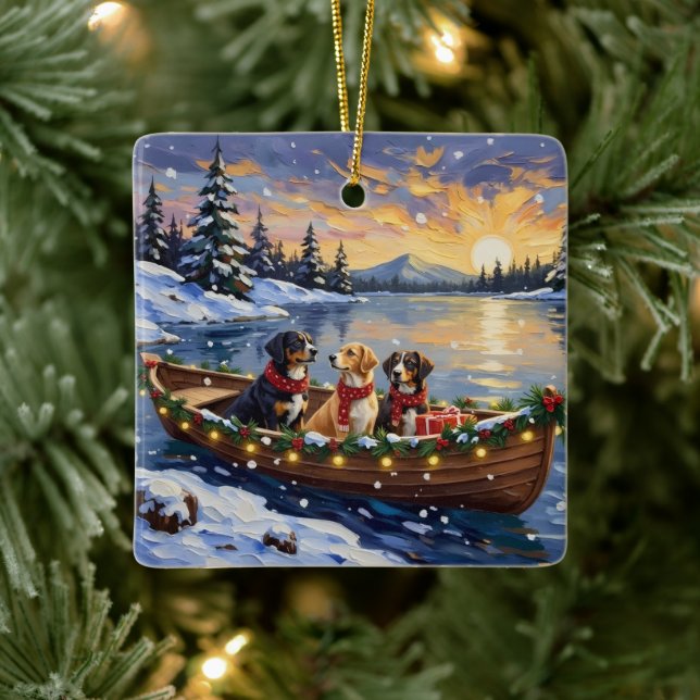 Greater Swiss Mountain Dog Christmas Boat Holiday Ceramic Ornament (Tree)