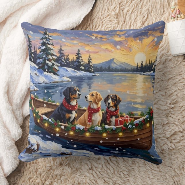 Greater Swiss Mountain Dog Christmas Boat Holiday Cushion (Blanket)