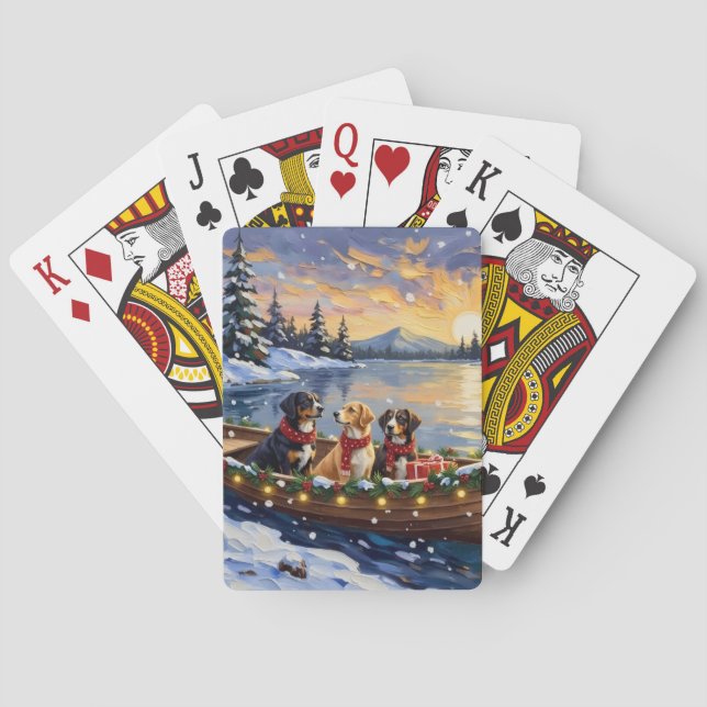 Greater Swiss Mountain Dog Christmas Boat Holiday Playing Cards (Back)