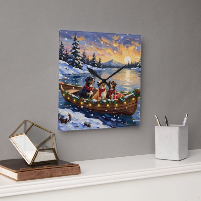 Greater Swiss Mountain Dog Christmas Boat Holiday Square Wall Clock (Office)