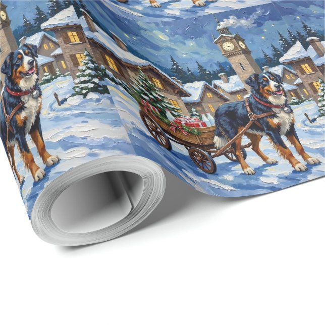 Greater Swiss Mountain Dog Christmas Delivery Cart Wrapping Paper (Roll Corner)