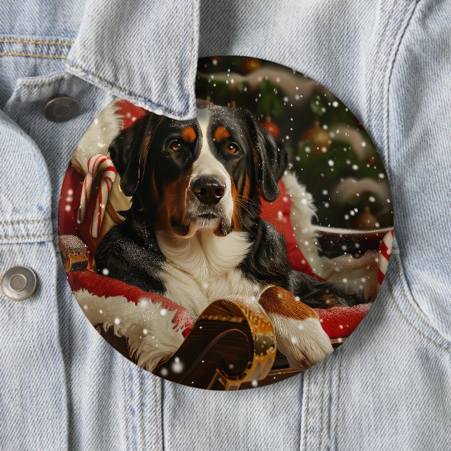 Greater Swiss Mountain Dog Christmas Festive 6 Cm Round Badge (In Situ)