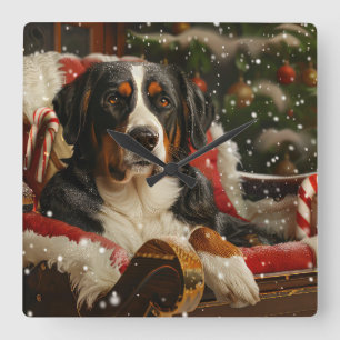 Greater Swiss Mountain Dog Christmas Festive Square Wall Clock