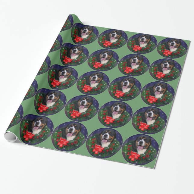 Greater Swiss Mountain Dog Christmas Wrapping Paper (Unrolled)