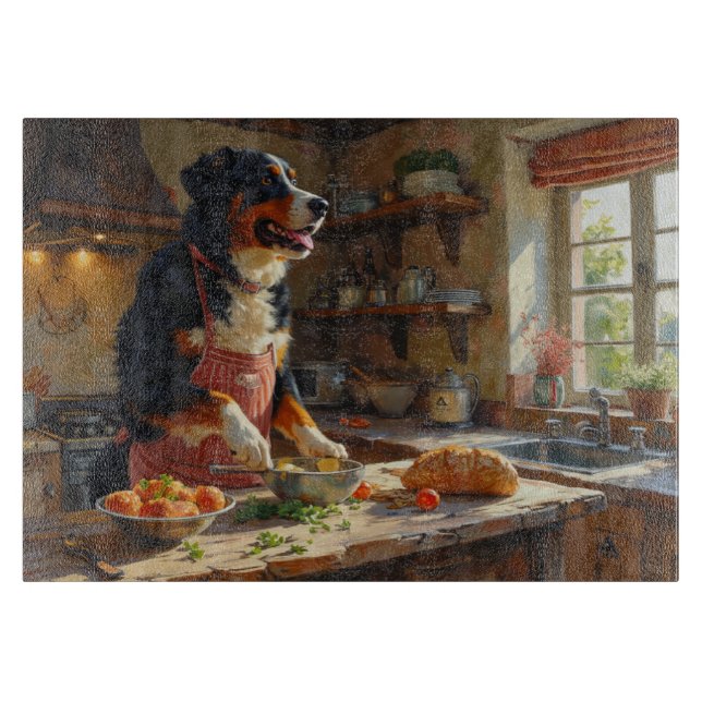 Greater Swiss Mountain Dog Cooking in Kitchen Cutting Board (Front)