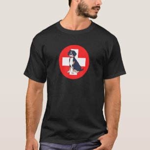 Greater Swiss Mountain Dog in front of the Cross T-Shirt